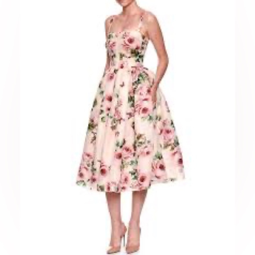 Rose print organza cocktail dress S
